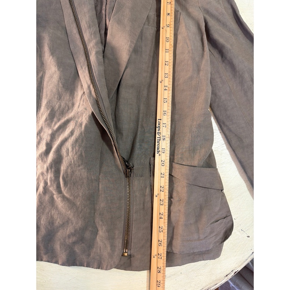 L.A.M.B. Asymmetrical Zip Linen Silk Blazer Women Size 12 Y2K Gwen Stefani - Picture 7 of 8